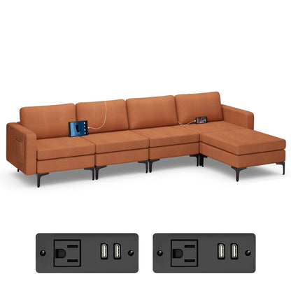 Goflame 4 Seat Convertible Sofa Couch, 123" L Sectional Sleeper with 2 or 1 USB Ports Socket