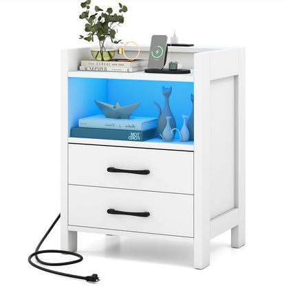 Goflame LED Nightstand with Charging Station Set of 1/2 Bedside Table