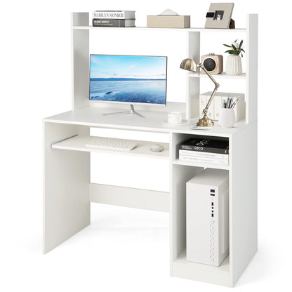 Goflame White Computer Desk with Hutch and Bookshelf