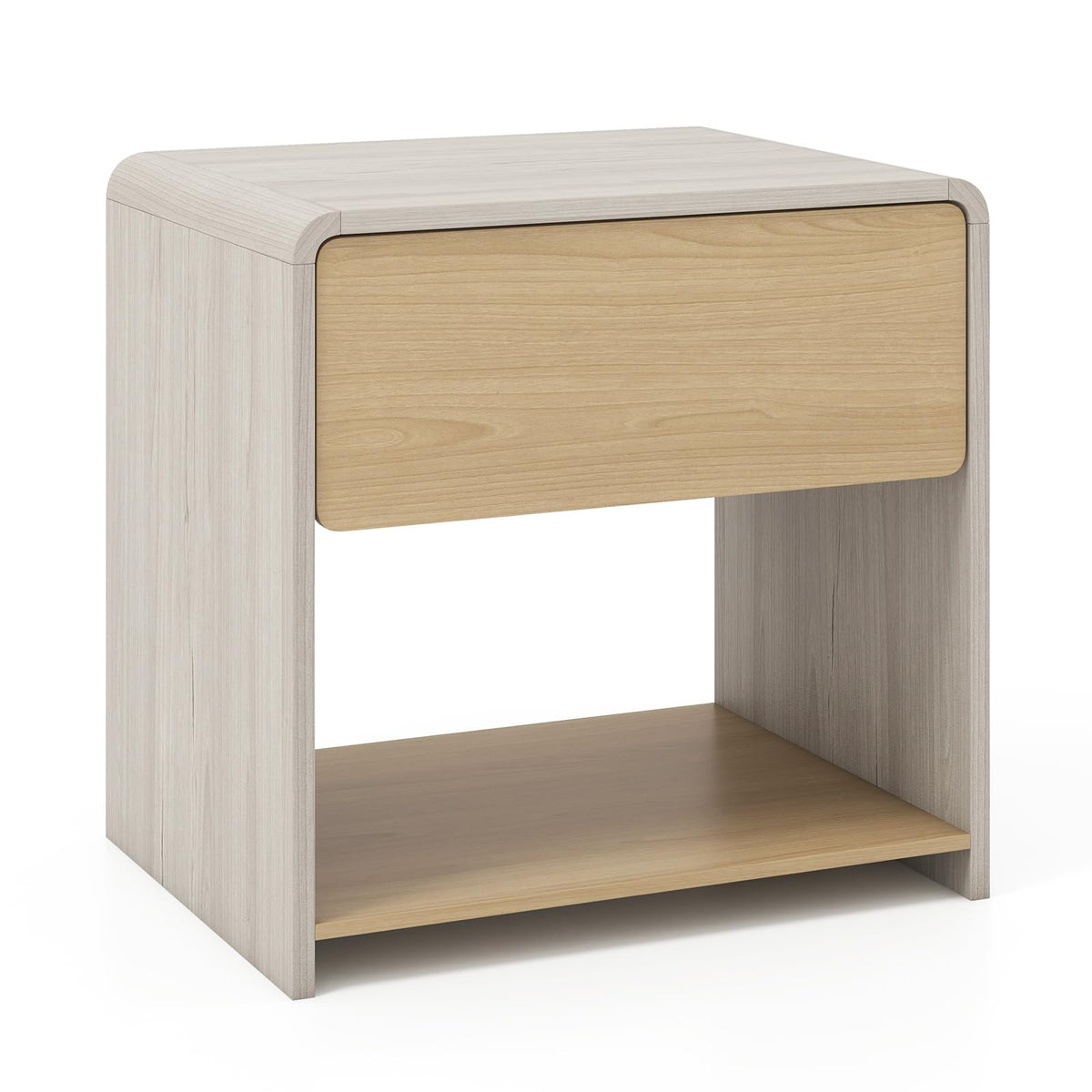 Goflame Modern Nightstand with Drawer Set of 1/2 Storage Open Shelf