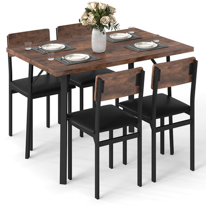 Goflame 5-Piece Dining Table Set for 4 People Industrial Kitchen Table and 4 PU Leather Chairs