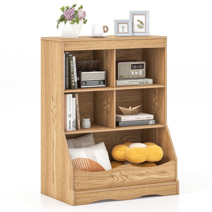 Goflame Storage Cabinet, Small Bookshelf, Short Bookcase with 4 Open Storage Cube & Bottom Compartment