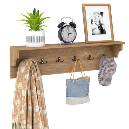 Goflame Wall-Mounted Storage Shelf | 31.5" Wooden Hanging Coat Rack with 6 Hooks