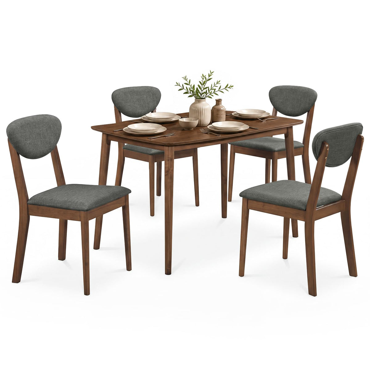 Goflame Mid-Century Modern Kitchen Table and Upholstered Chairs Set for 4