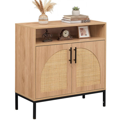 Goflame 32" Sideboard Buffet Cabinet with 2 Natural Rattan Decorated Doors (1/2)