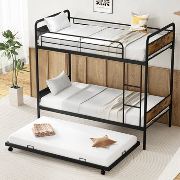 Goflame Metal Twin Over Twin Bunk Bed with Trundle