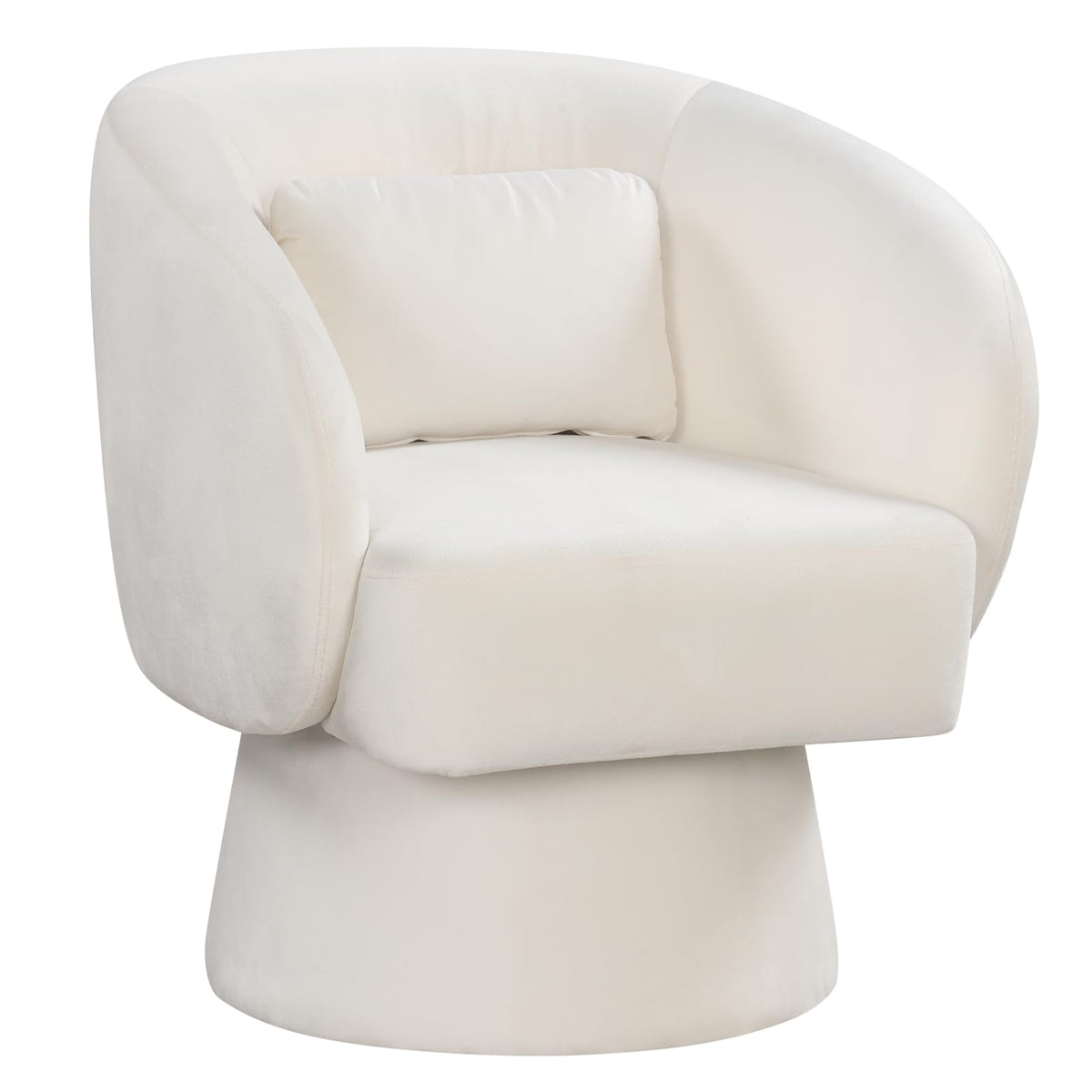 Goflame Swivel Accent Chair Upholstered Barrel Chair with Curved Back & Removable Lumbar Pillow