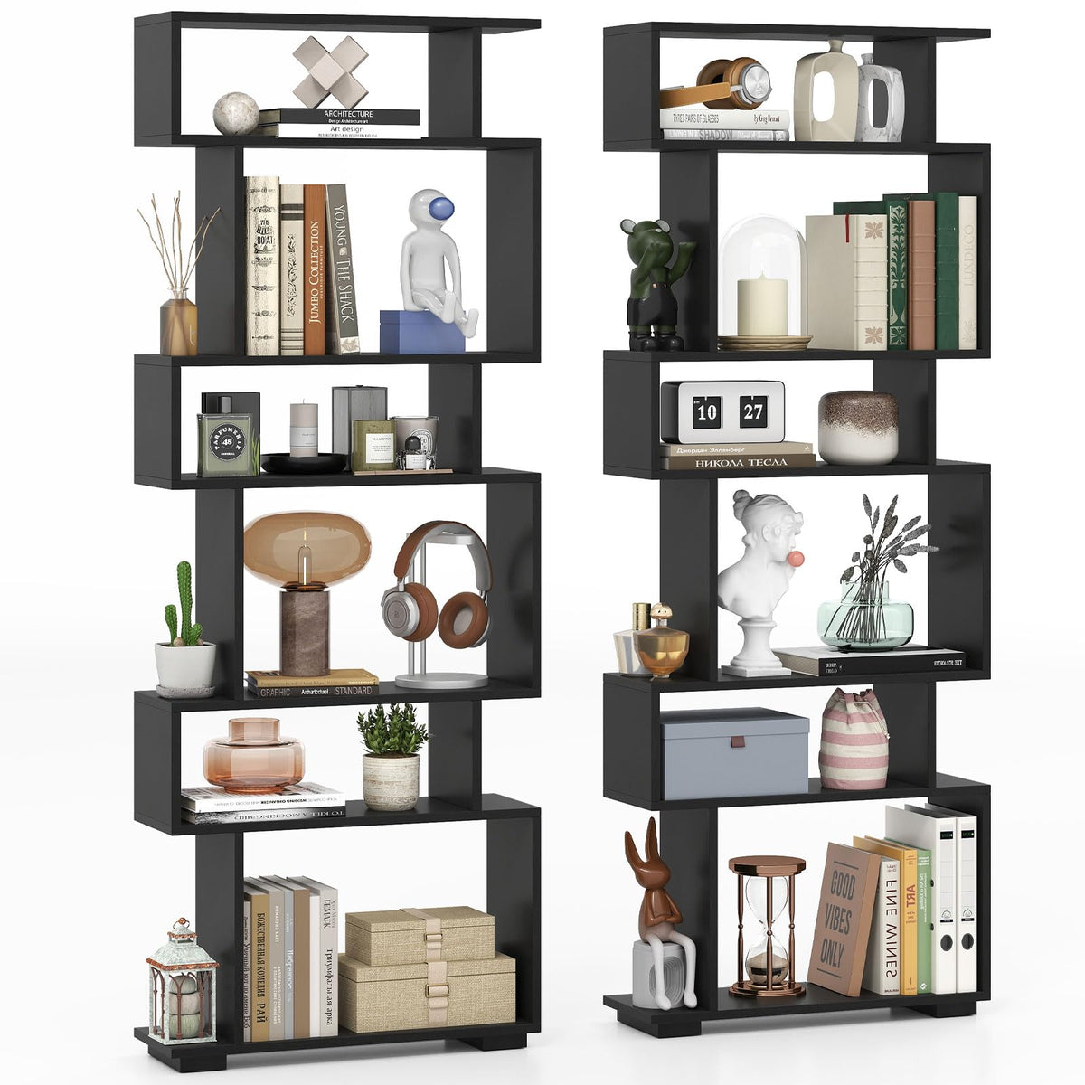 Goflame S Shaped Bookcase with 2 Anti Tipping Kits