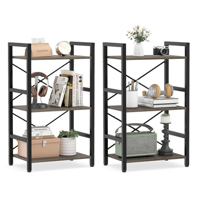 Goflame 3-Tier Bookshelf Narrow Freestanding Display Shelf with Metal Frame & Wooden Storage Racks