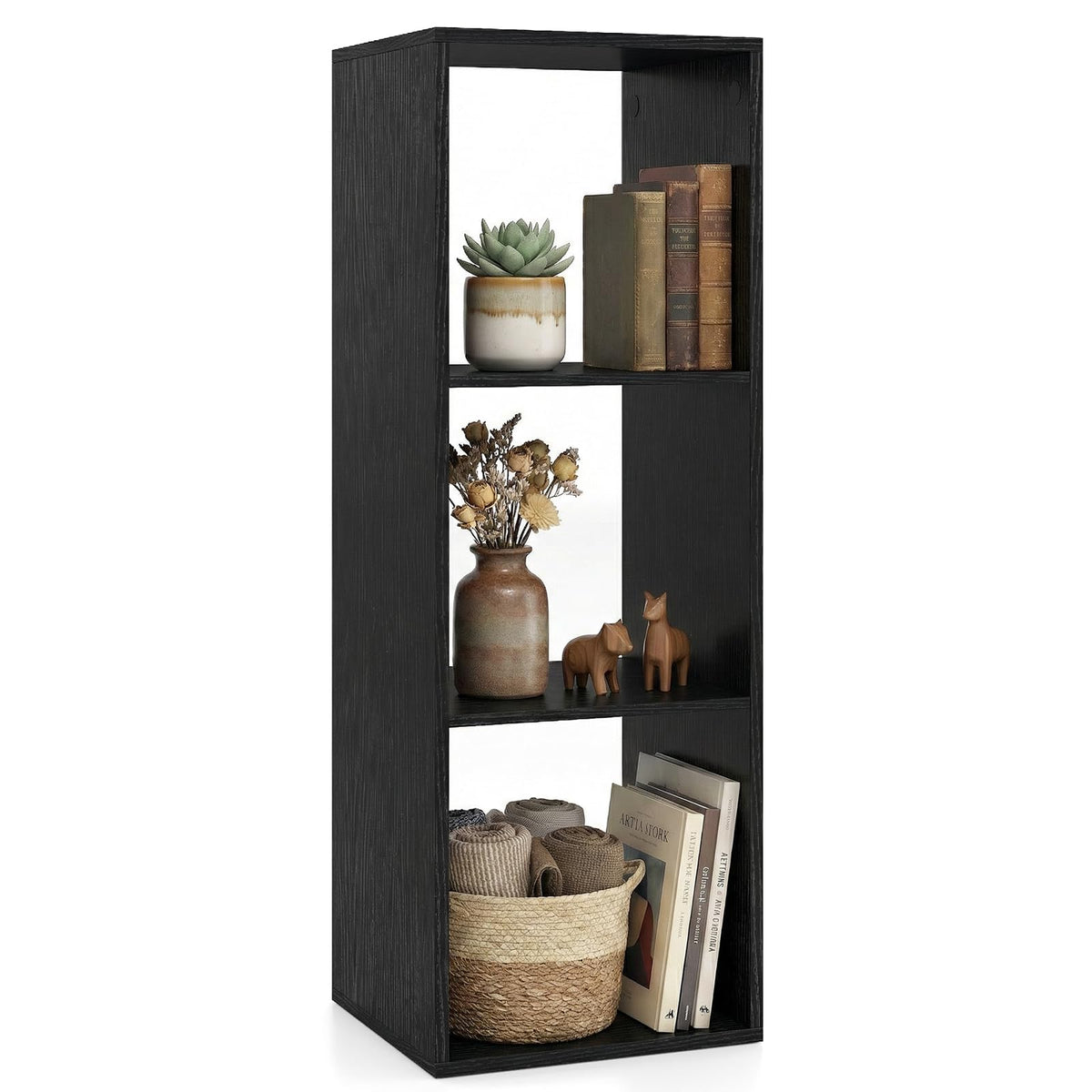 Goflame 3-Cube Bookcase, White Cubby Bookshelf w/Back Guardrail & Anti-Tipping Kits