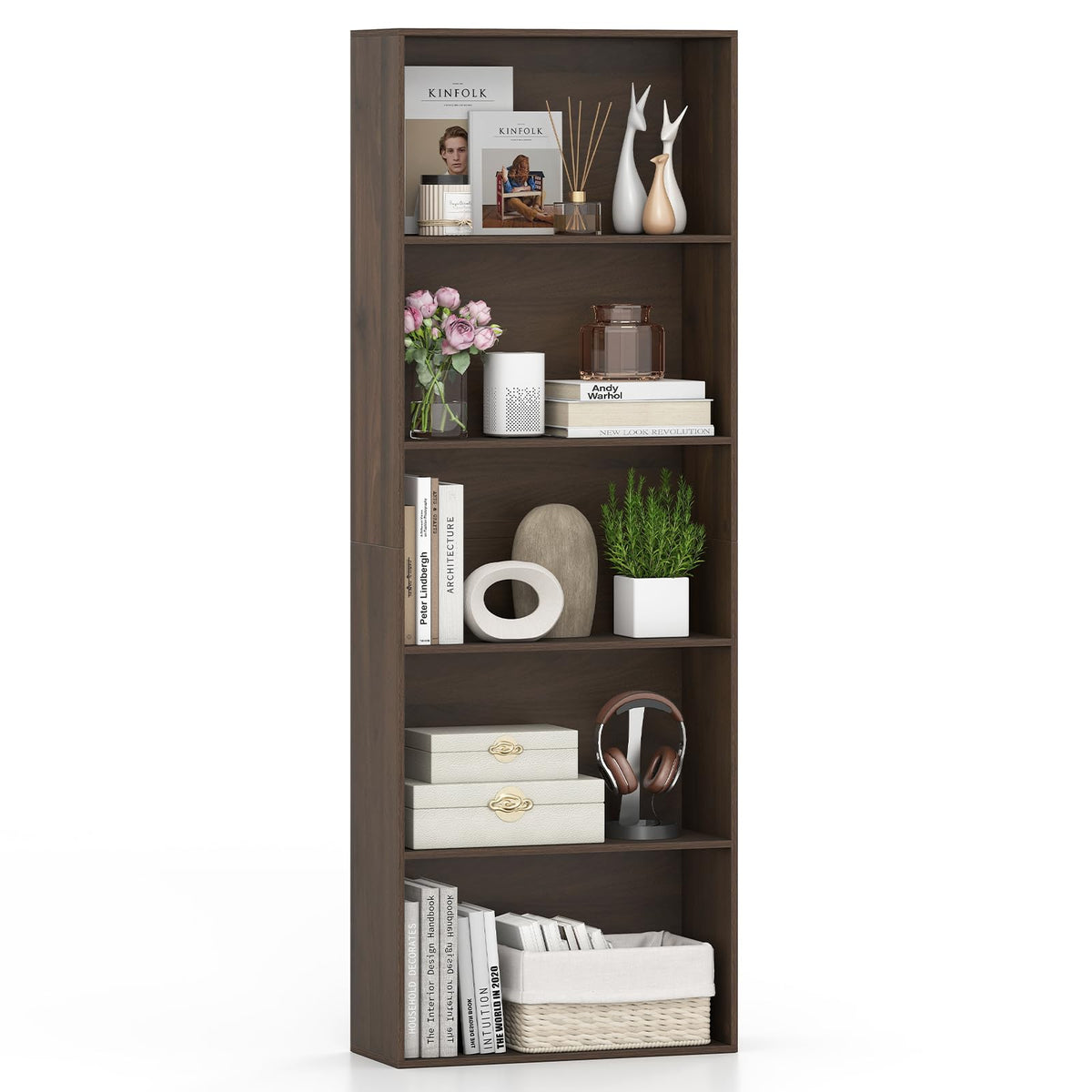 Goflame 5-Tier Bookshelf Freestanding Bookcase with 5 Open Shelf