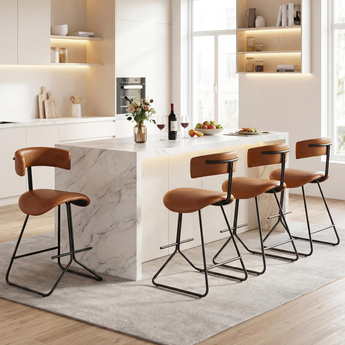 Goflame 25" Fabric Upholstered Armless Counter Height Chairs with Metal Legs & Footrest