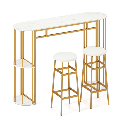 Goflame 3 Pieces Bar Table Set for 2 with 2 Padded Stools