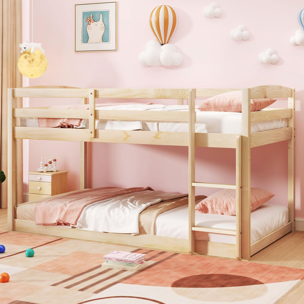 Goflame Solid Wood Twin Over Twin Bunk Bed Frame