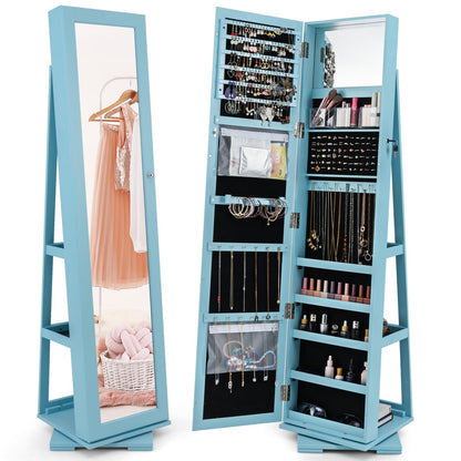 GOFLAME 360° Rotating Jewelry Armoire with Rear Storage Shelves