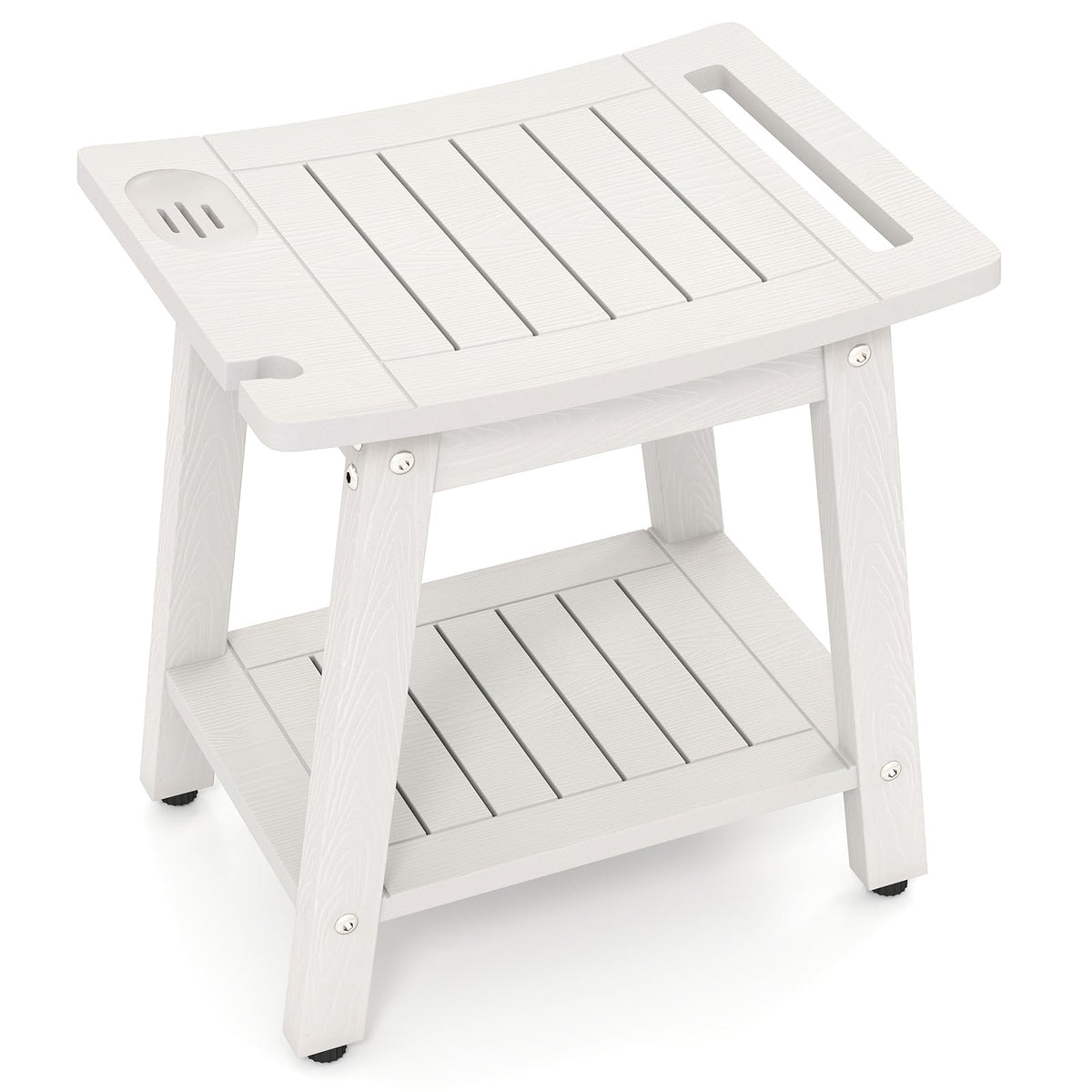 Goflame Shower Bench HIPS Waterproof Bath Spa Seat with Storage Shelf