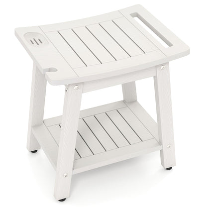 Goflame Shower Bench HIPS Waterproof Bath Spa Seat with Storage Shelf