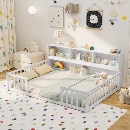 Goflame Wooden Montessori Bed Frame with Bookcase