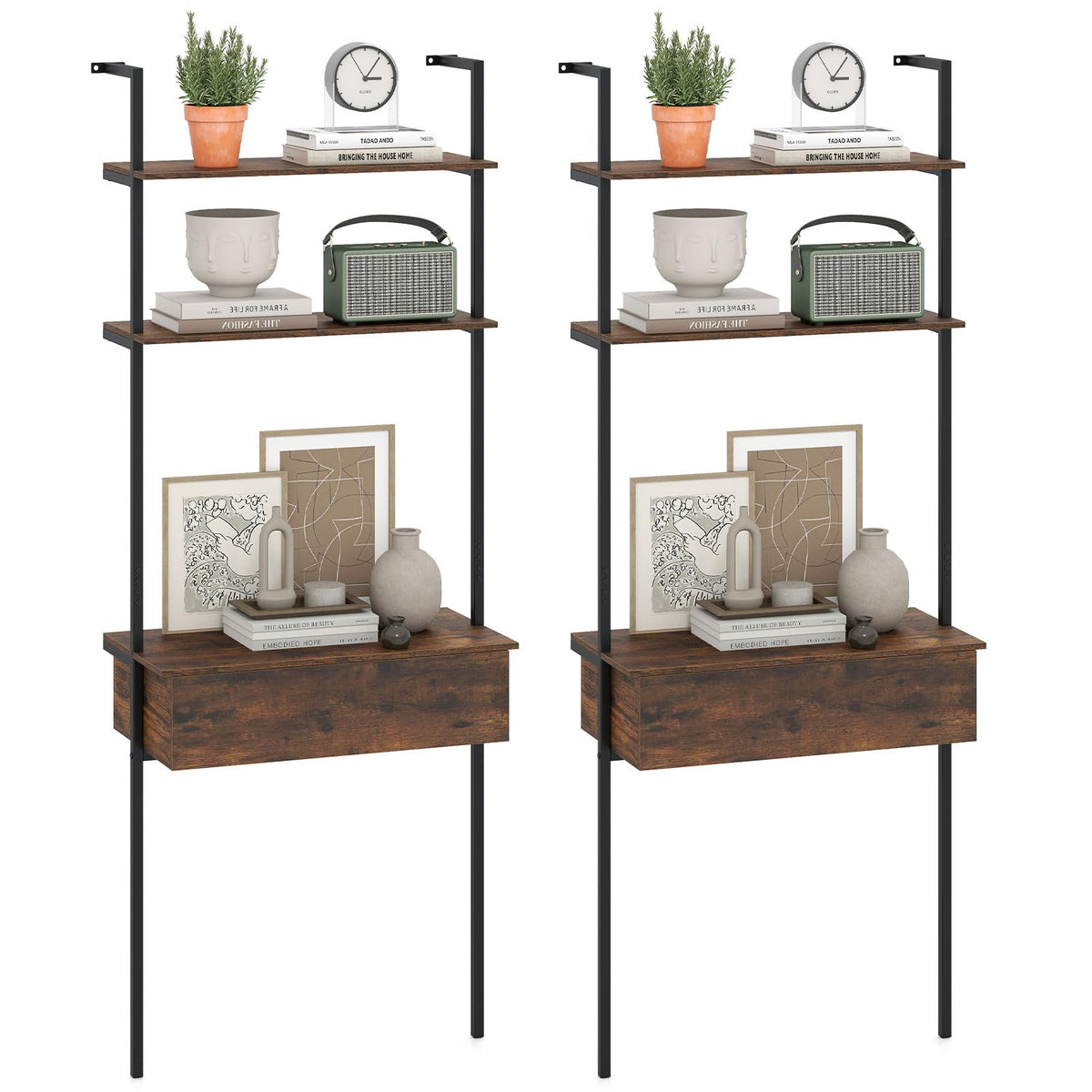 Goflame 4-Tier Ladder Bookshelf for Living Room