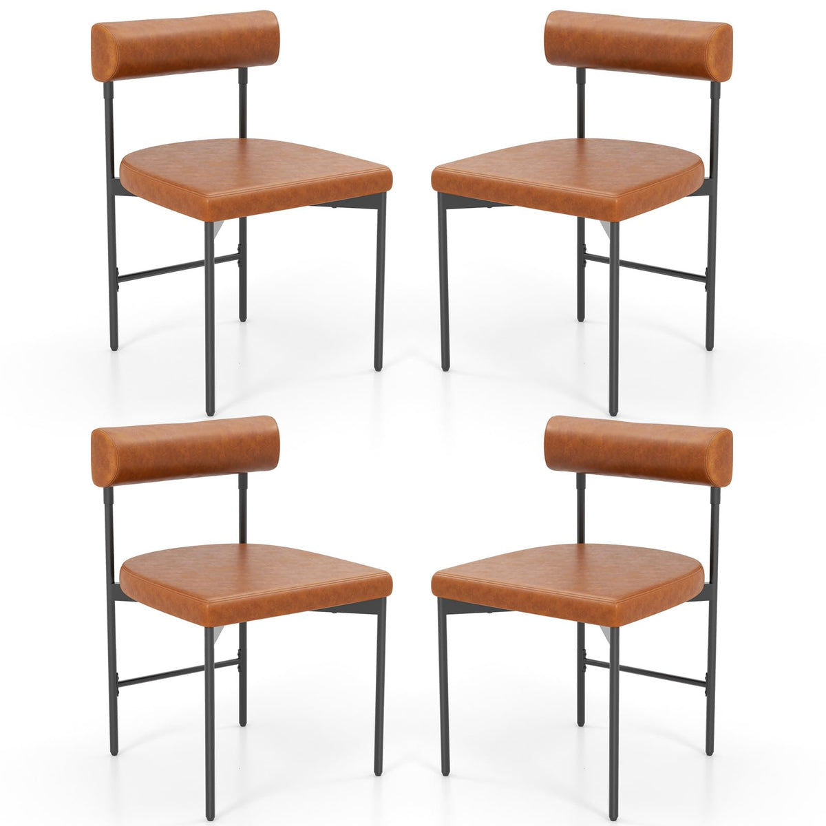 Goflame Dining Chairs, Faux Leather Upholstered Kitchen Side Chair with Padded Backrest and Cushion, Metal Legs