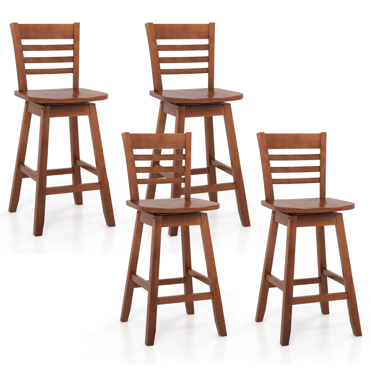 Goflame Wood Bar Stools, Swivel Counter Height Bar Stools with Slatted Hollow Back & Ergonomic Contoured Seat