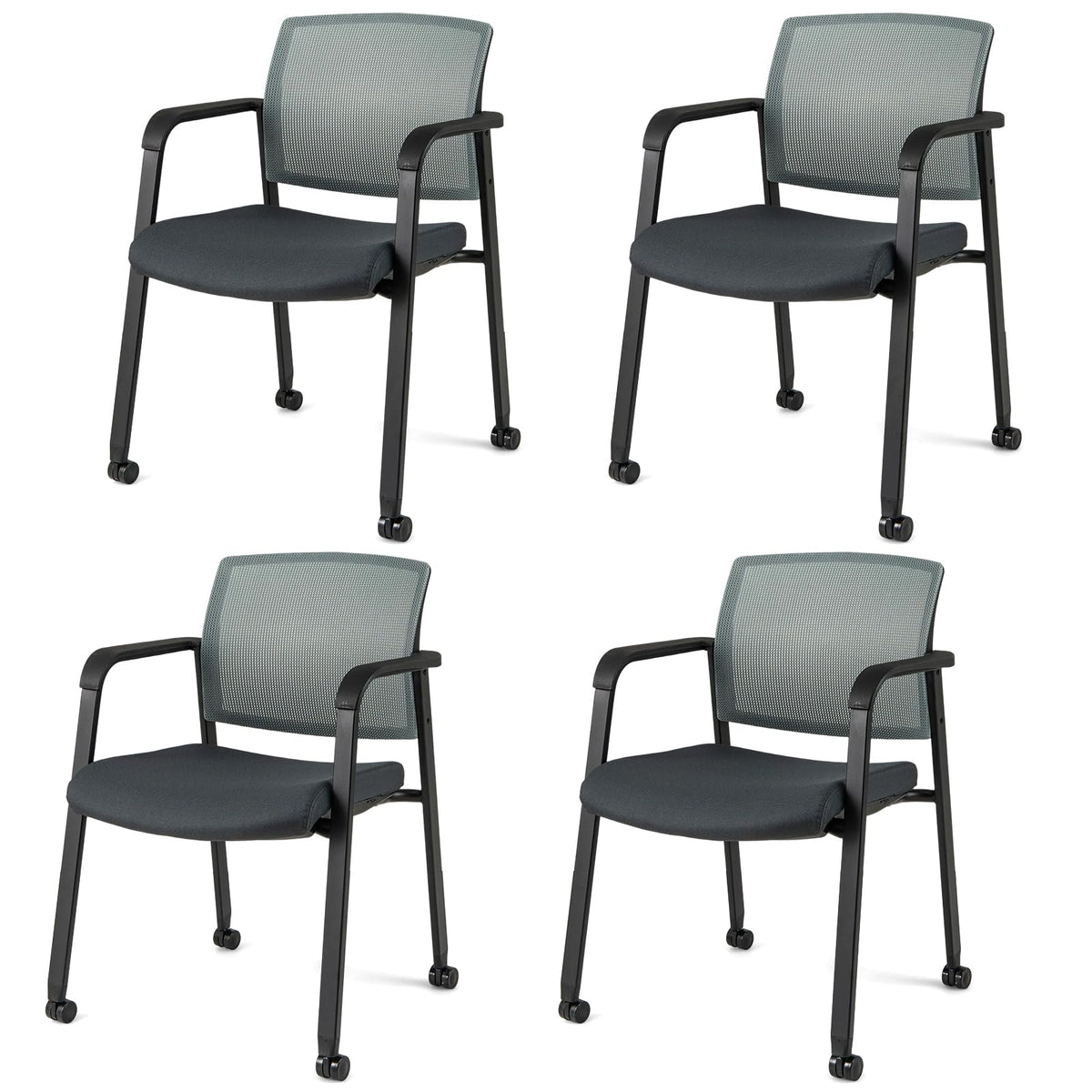 Goflame Waiting Room Chair Set, Rolling Office Desk Chairs with PU Wheels (2 / 4 / 6 / 8 / 10 / 12 Pack Options)