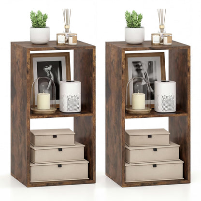 Goflame 2-Cube Bookcase, White Cubby Bookshelf w/Back Guardrail & Anti-Tipping Kits