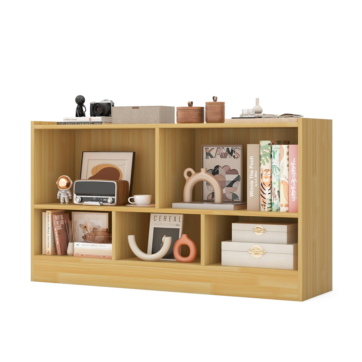 Goflame 5-Cube Bookcase, Freestanding 3-Tier Bookshelf with Spacious Top & Raised Base