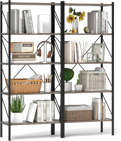Goflame 5-Tier Bookshelf, Industrial Tall Bookcase with Open Storage Shelves & Heavy Duty Metal Frame