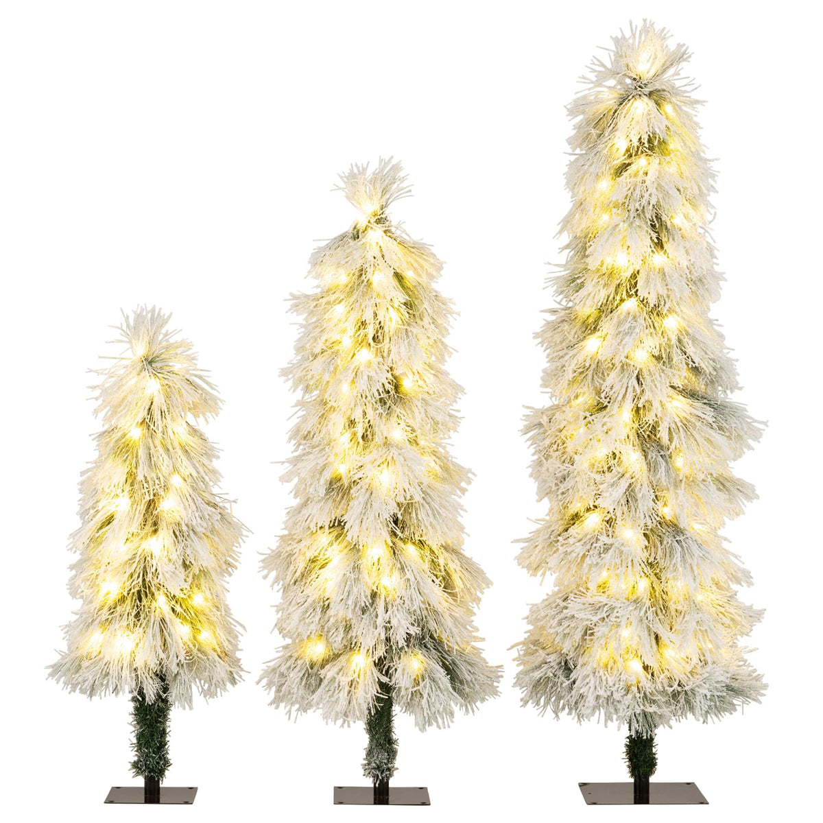 Goflame 3' 4' 5' Pre-Lit Snow Flocked Christmas Tree Set of 3 | Holiday Seasonal Decor