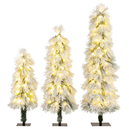 Goflame 3' 4' 5' Pre-Lit Snow Flocked Christmas Tree Set of 3 | Holiday Seasonal Decor
