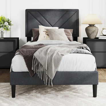 Queen/Full/Twin Size Upholstered Platform Bed Frame with Diagonal Channel Tufted Headboard