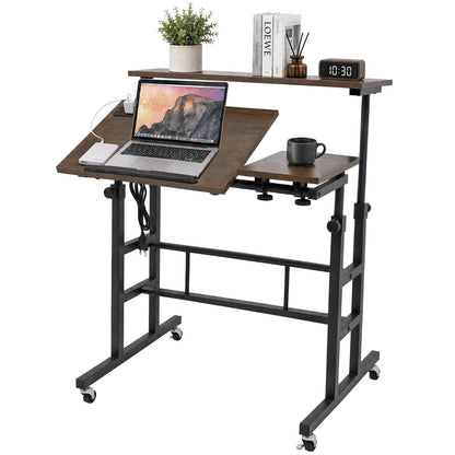 GOFLAME Small Height Adjustable Standing Desk with Wheels