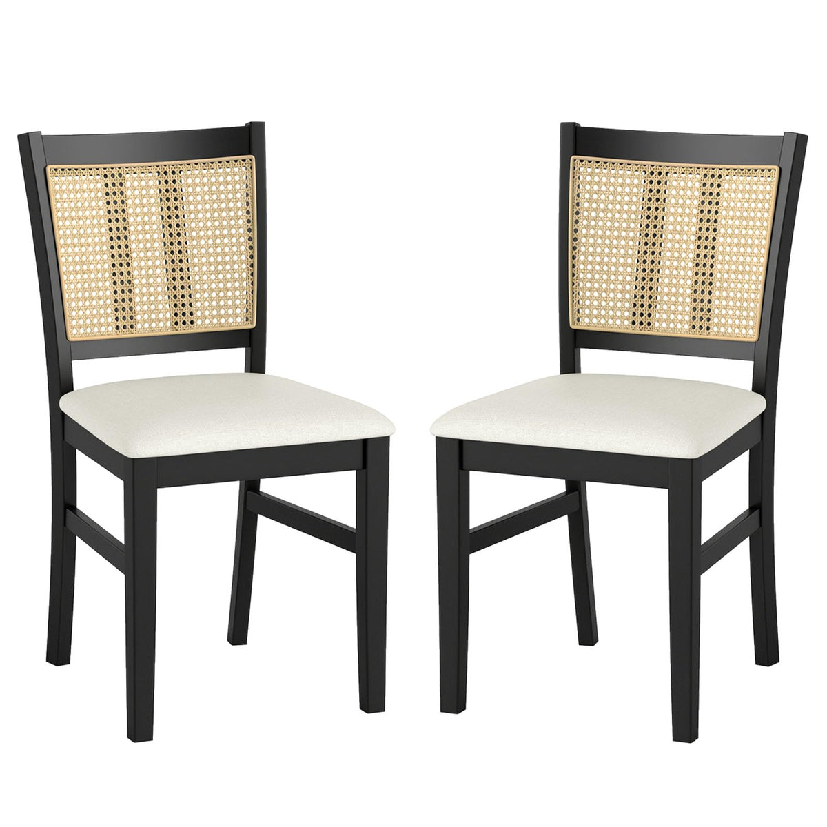 Goflame Rattan Dining Chairs Set of 2/4 Farmhouse Fabric Upholstered Kitchen Chairs with Rubber Wood Legs
