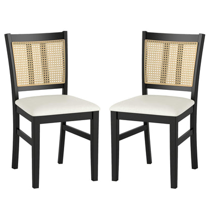 Goflame Rattan Dining Chairs Set of 2/4 Farmhouse Fabric Upholstered Kitchen Chairs with Rubber Wood Legs