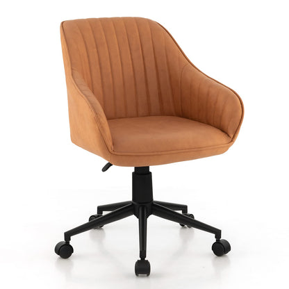 Goflame Leather Office Chair Brown, Mid Century Desk Chair with Wheels and Ergonomic Armrests
