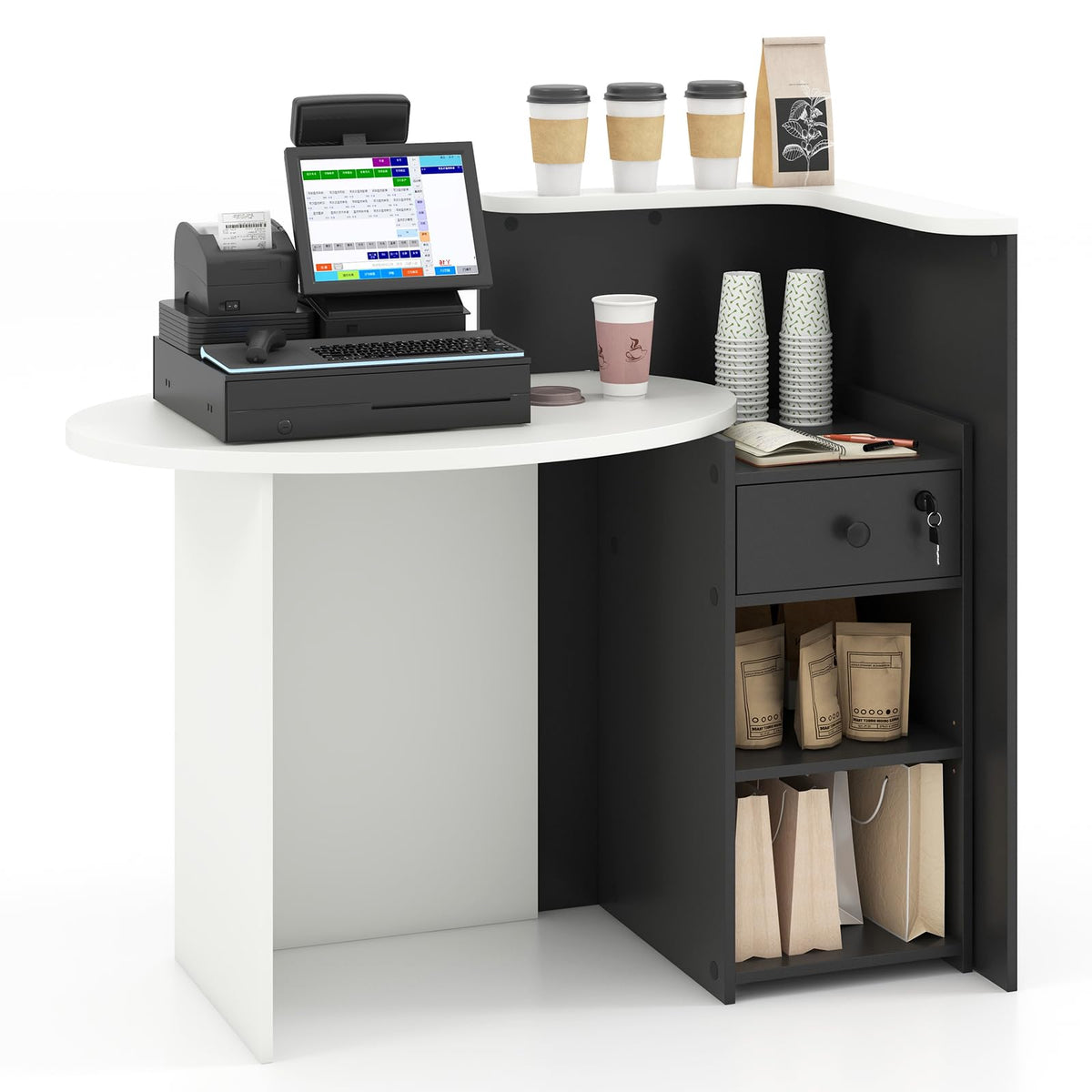 Goflame Front Counter Desk with Lockable Drawer