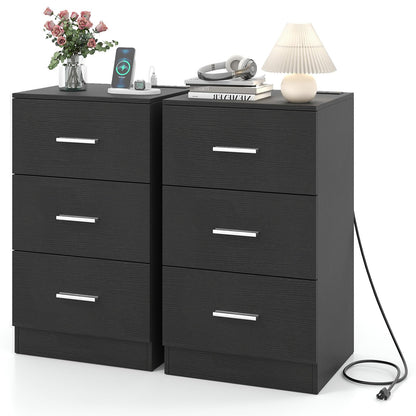 Goflame Night Stand with Charging Station - 26’’ Tall Side End Table
