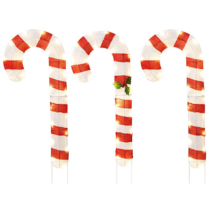 Goflame Lighted Candy Canes, Set of 3 Christmas Tinsel Candy Cane Decoration with 75 Warm White LED Lights