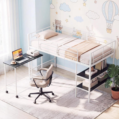 Goflame Low Loft Twin Size Bed with Desk & Bookshelf