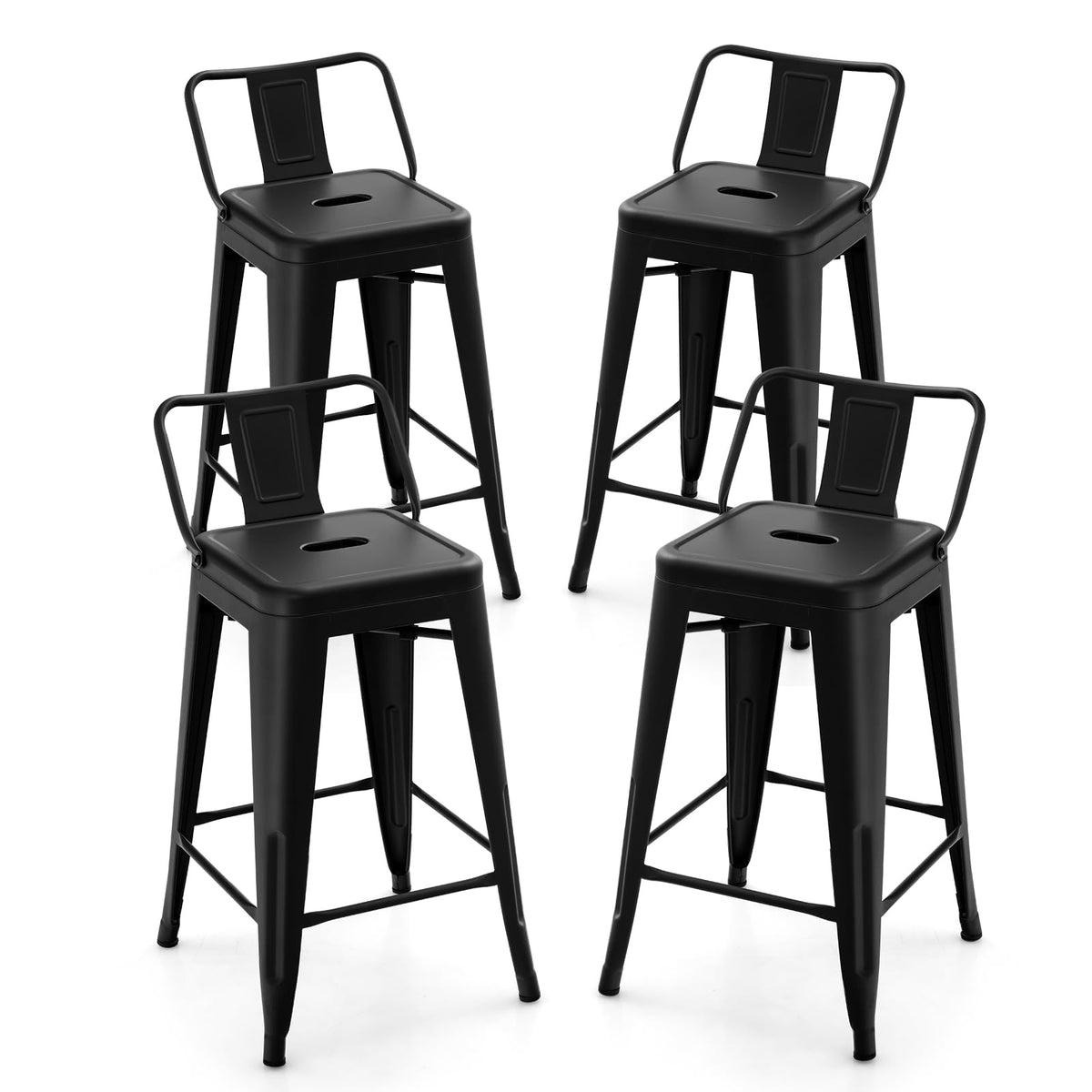 Goflame Metal Bar Stools Set of 4, 24" Counter Height Modern Industrial Barstools w/Removable Bucket Back & Footrest