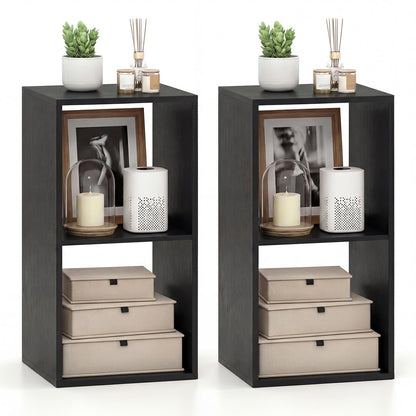 Goflame 2-Cube Bookcase, White Cubby Bookshelf w/Back Guardrail & Anti-Tipping Kits