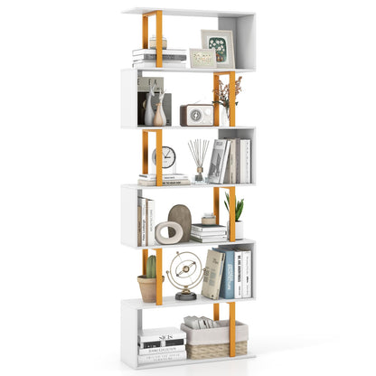 Goflame 6-Tier Modern S-Shaped Bookshelf with Anti-Tipping Kits