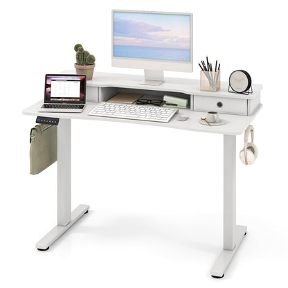 Goflame Electric Standing Desk with 2 Drawers, 48" /55"x 24" Height Adjustable Electric Stand Up Desk with Storage Shelf