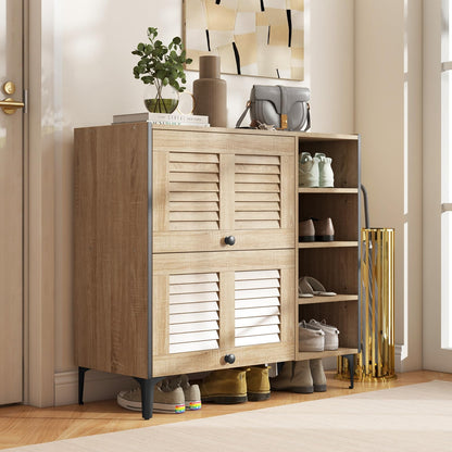 Goflame Shoe Cabinet with Flip & Slide Doors, Shoe Storage Cabinet with Adjustable Cube Shelves(Louvered Doors)