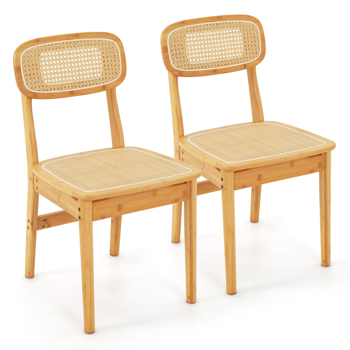 Goflame Rattan Dining Chairs Set of 2, Boho Cane Kitchen Chairs, Max Load 300 Lbs