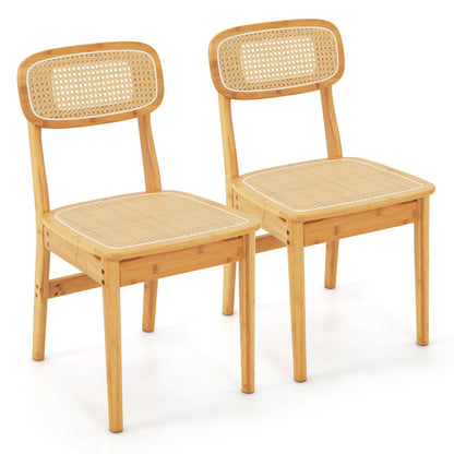 Goflame Rattan Dining Chairs Set of 2, Boho Cane Kitchen Chairs, Max Load 300 Lbs