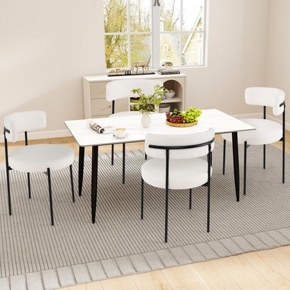 Goflame Sherpa Dining Chairs Set of 4, Upholstered Round Kitchen Chairs with Curved Backrest & Metal Legs