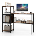 Goflame Modern Computer Workstation Home Office Desk with Storage Cabinet and Shelves
