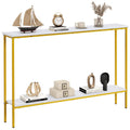 Goflame Gold Console Table with Shelf, 44" Narrow Entryway Table w/Dual Anti-Tipping Kits & Golden Metal Frame